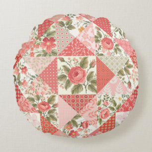 Rozen Vlinders Naadloze Patchwork Rond Kussen