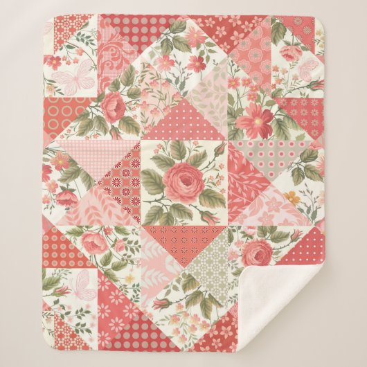 Rozen Vlinders Naadloze Patchwork Sherpa Deken (Voorkant)