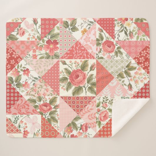 Rozen Vlinders Naadloze Patchwork Sherpa Deken (Voorkant (horizontaal))