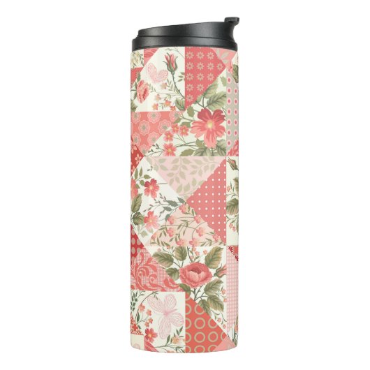 Rozen Vlinders Naadloze Patchwork Thermosbeker (Gedraaid links)