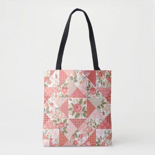 Rozen Vlinders Naadloze Patchwork Tote Bag (Voorkant)