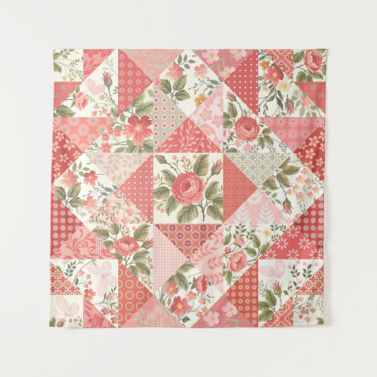 Rozen Vlinders Naadloze Patchwork Wandkleed (Voorkant)