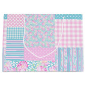 Rozen, Vlinders Nep Patchwork Grote Cadeaubag Large Cadeautasje (Voorkant)