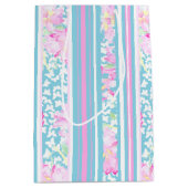 Rozen Vlinders Roze Blauw Wit Strepen Cadeauzak Medium Cadeauzakje (Voorkant)