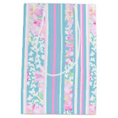 Rozen Vlinders Roze Blauw Wit Strepen Cadeauzak Medium Cadeauzakje (Achterkant)
