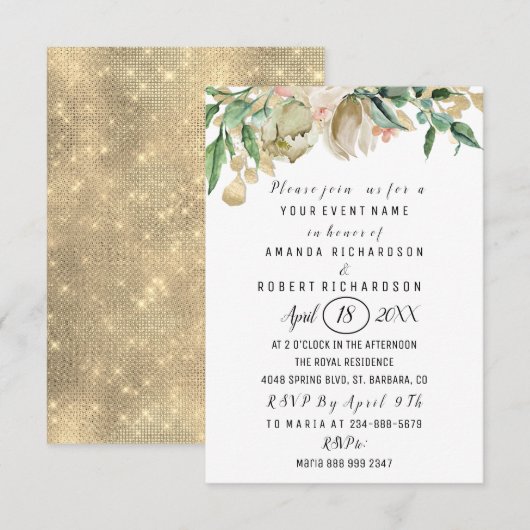 Rozen Vloer Brunch Green Gold Waterverven White Kaart (Voorkant / Achterkant)