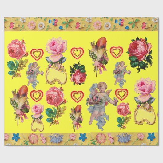 ROZEN, VLOEREN, VEREN, ANGELS EN HOORZITTEN IN GEE CADEAUPAPIER (Vlak)