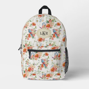 Rozen & Vogels Patroon 3-letter Monogram Bedrukte Rugzak