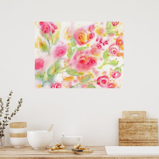 Rozen voor abstracte Waterverf Poster (Keuken)