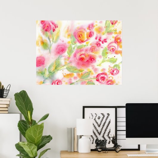Rozen voor abstracte Waterverf Poster (Thuiskantoor)