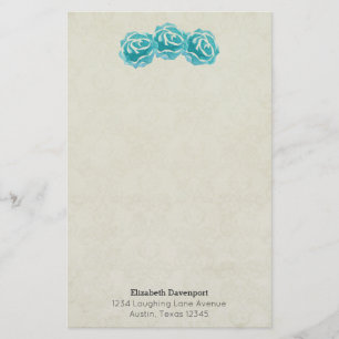 Rozen voor blauwgroen Waterverf op het Faded Tan D Briefpapier