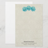 Rozen voor blauwgroen Waterverf op het Faded Tan D Briefpapier (Voorkant / Achterkant)