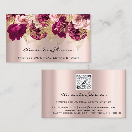 Rozen voor bruiloft Floral Logo QR CODE Visitekaartje (Voorkant / Achterkant)