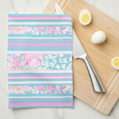 Rozen voor crèmekleurig, turquoise Stripes: keuken Theedoek (Quarter Fold)