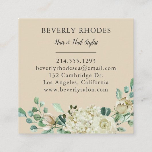 Rozen voor de Waterverf van kmo's Vierkante Visitekaartje (Achterkant)