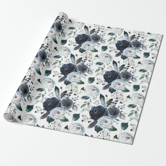 Rozen voor de Waterverf van zeemacht en blauw Cadeaupapier (Uitgerold)