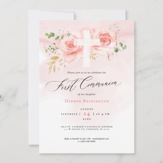 Rozen voor eerste uitnodiging tot roze en goudkoor (Voorkant)