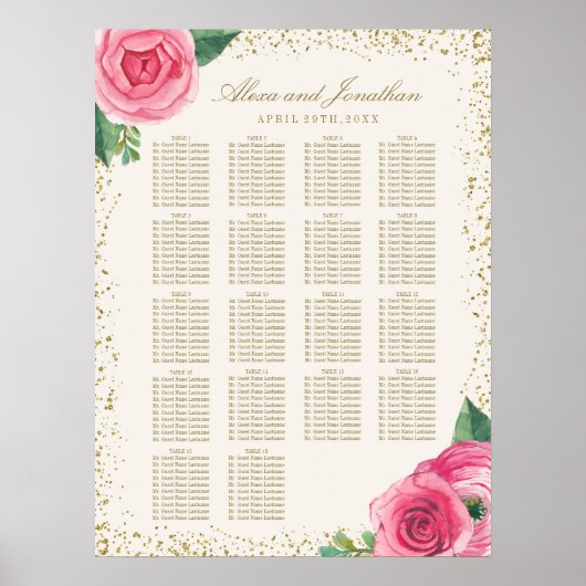 Rozen voor gouden en roze Waterverven Poster (Voorkant)