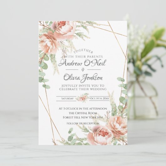 Rozen voor het uitnodigen van bruiloft kaart (Staand voorkant)