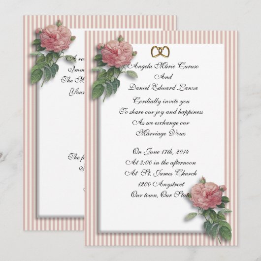  rozen voor huwelijksuitnodiging shabby kaart (Voorkant / Achterkant)