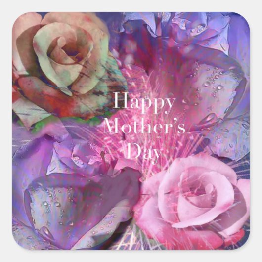 Rozen voor jou, mam! vierkante sticker (Voorkant)