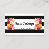 Rozen voor moderne zwarte en witte stripes visitekaartje (Voorkant)