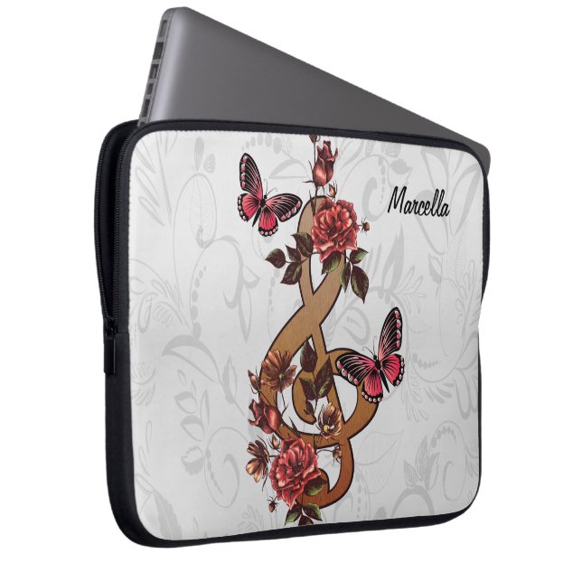 Rozen voor Music Note en Butterflies Laptop Sleeve (Voorkant Rechts)