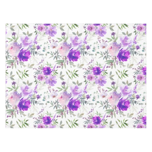 Rozen voor Paarse Floral Waterverf Design Tableclo Tafelkleed (Voorkant (Horizontaal))