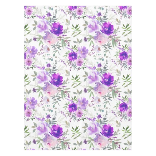 Rozen voor Paarse Floral Waterverf Design Tableclo Tafelkleed (Voorkant)