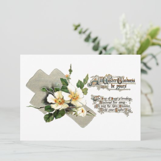 Rozen voor  paaskruis en honden feestdagenkaart (Staand voorkant)