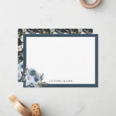 Rozen voor Stamblauw Waterverf Notitiekaartje (Voorkant / Achterkant in situ)