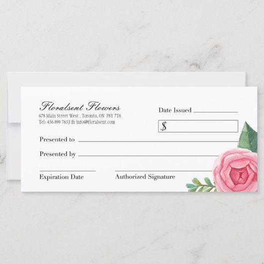 Rozen voor  Waterverf Cadeaubon (Achterkant)