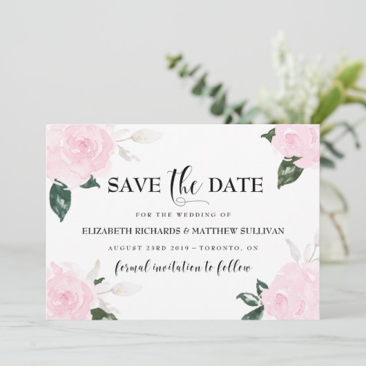 Rozen voor Waterverf met snoeproze snoepjes De dat Save The Date (Staand voorkant)