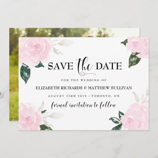 Rozen voor Waterverf met snoeproze snoepjes De dat Save The Date (Voorkant / Achterkant)