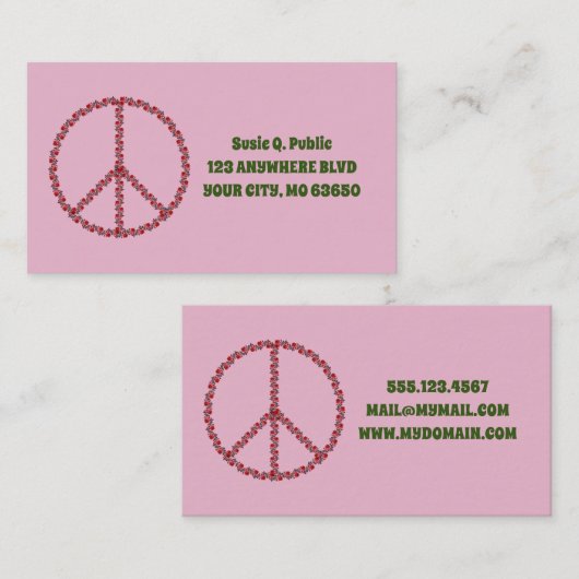 Rozen vredesbord visitekaartje (Voorkant / Achterkant)