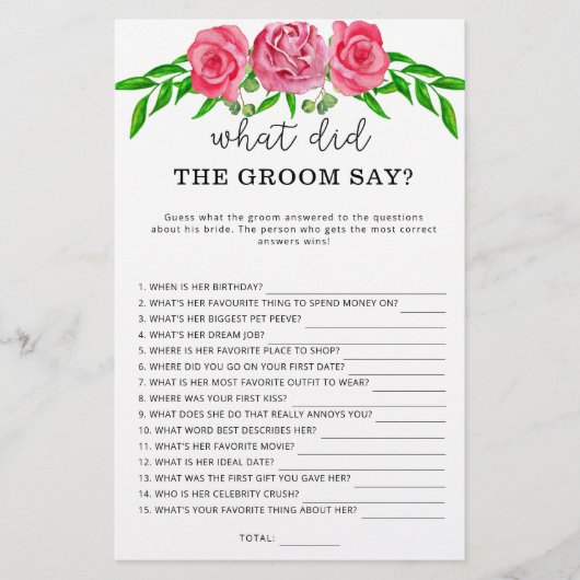 Rozen Wat zei de groom tegen het bruidsspel? (Voorkant)