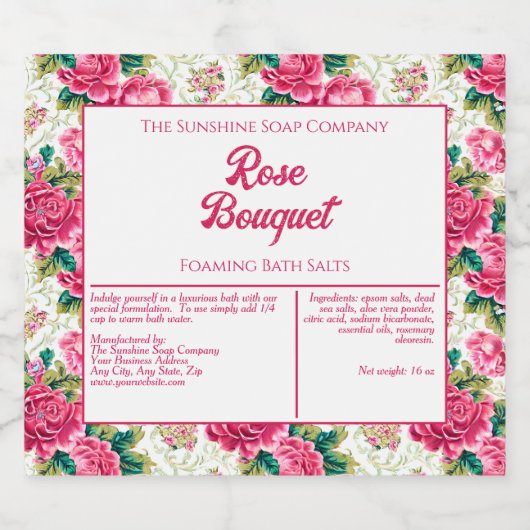  Rozen waterdicht badzout label Sparkling Wijnetiket (Enkel label)