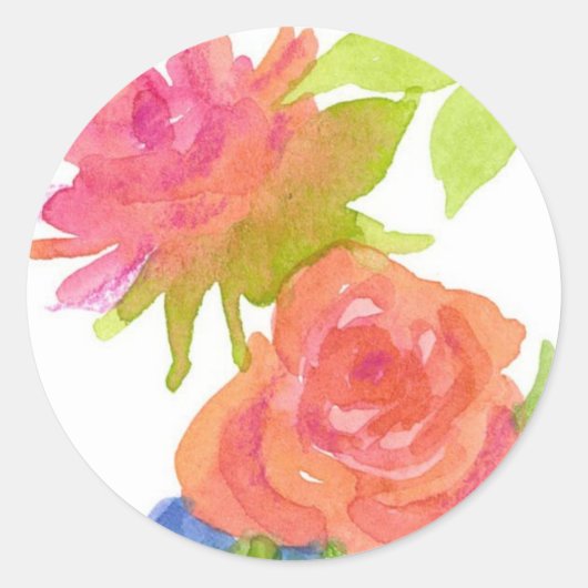 Rozen Waterverf bloemen Roze Oranje Geschilderd Ronde Sticker (Voorkant)