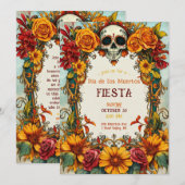 💀Rozen Waterverf Día de Muertos Party Invitation Kaart (Voorkant / Achterkant)
