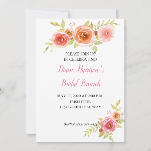 Rozen Waterverf Floral Bridal Shower Kaart (Voorkant)