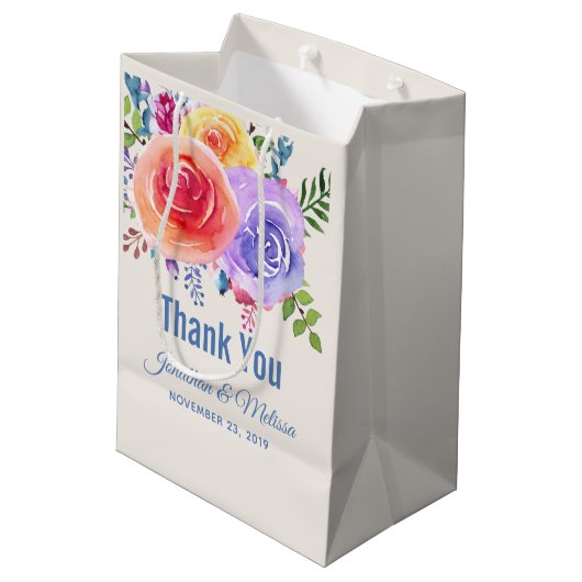 Rozen Waterverf Floral Weddenschap Hartelijk dank Medium Cadeauzakje (Achterkant Gekanteld)