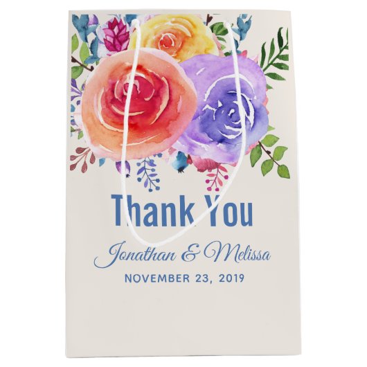 Rozen Waterverf Floral Weddenschap Hartelijk dank Medium Cadeauzakje (Voorkant)