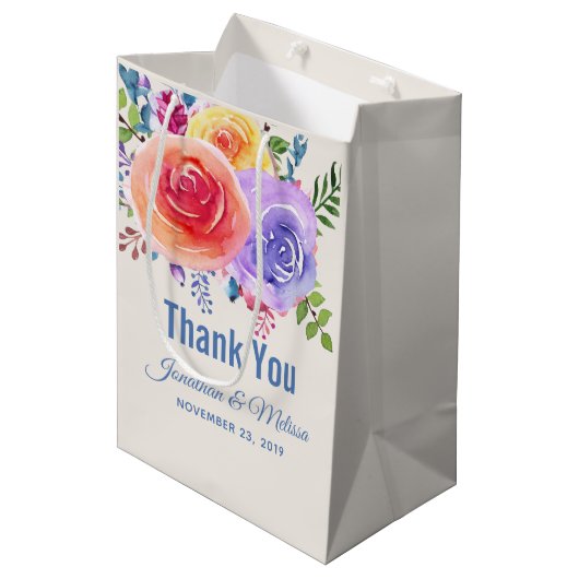 Rozen Waterverf Floral Weddenschap Hartelijk dank Medium Cadeauzakje (Voorkant Gekanteld)