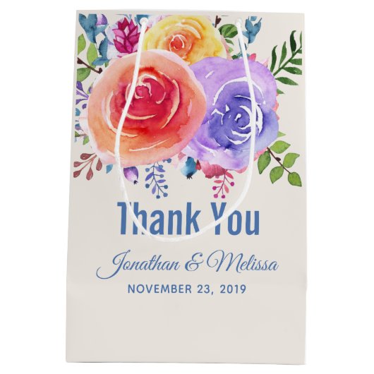 Rozen Waterverf Floral Weddenschap Hartelijk dank Medium Cadeauzakje (Achterkant)