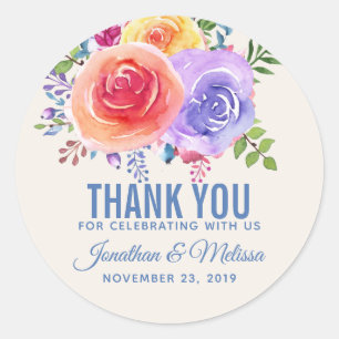 Rozen Waterverf Floral Weddenschap Hartelijk dank Ronde Sticker