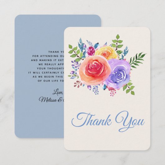 Rozen Waterverf Floral Wedding Bedankkaart (Voorkant / Achterkant)