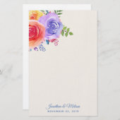 Rozen Waterverf Floral Wedding Briefpapier (Voorkant / Achterkant)
