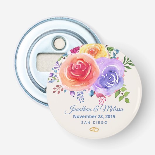 Rozen Waterverf Floral Wedding Button Flesopener (Voorkant)