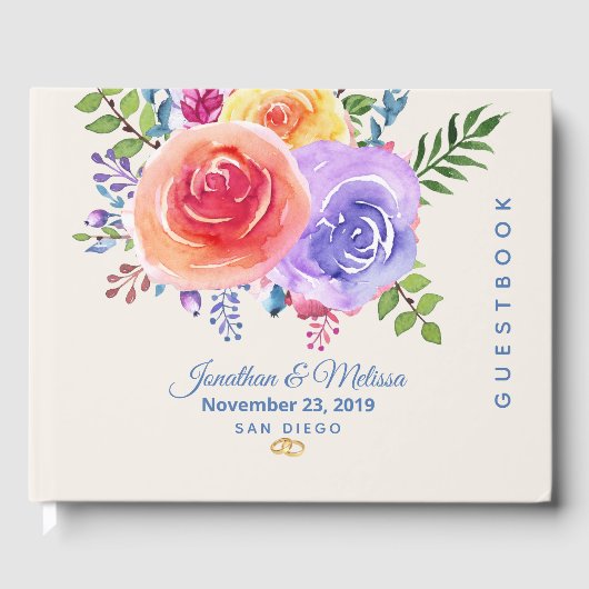 Rozen Waterverf Floral Wedding Gastenboek (Voorkant)