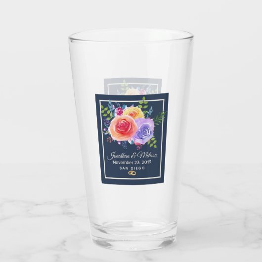 Rozen Waterverf Floral Wedding Glas (Achterkant)